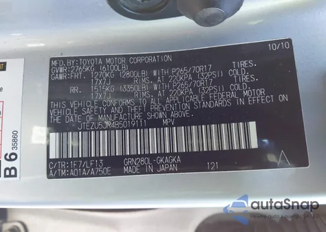 2011 Toyota 4Runner Sr5 V6 z USA, uszkodzony, nr VIN JTEZU5JR4B5019111